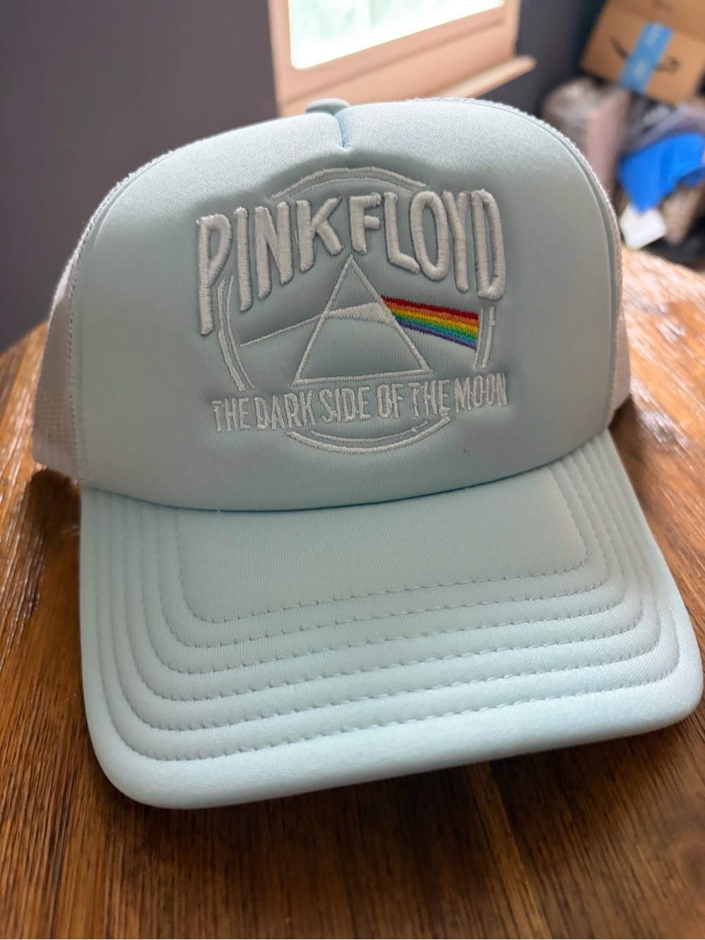 Pink Floyd Light Blue Trucker Hat with Rainbow Prism Patch